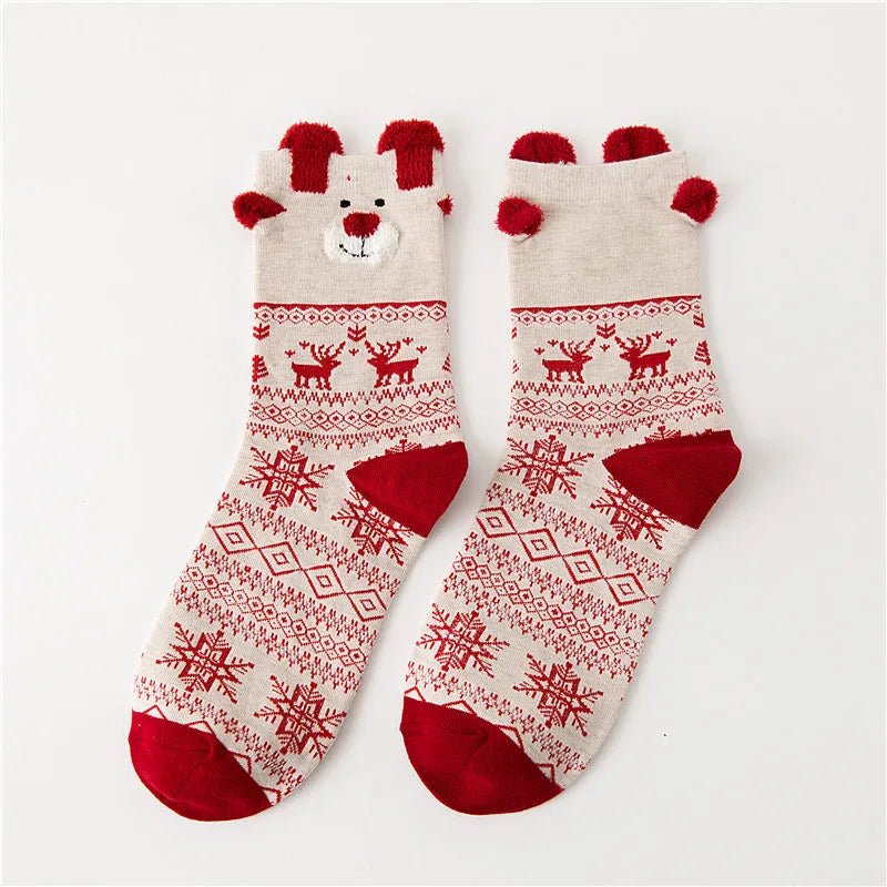 6/12 Pairs Of Autumn/Winter Christmas Socks Santa Claus Gift Snowflake Elk Cute Cartoon Christmas Ladies Middle Socks