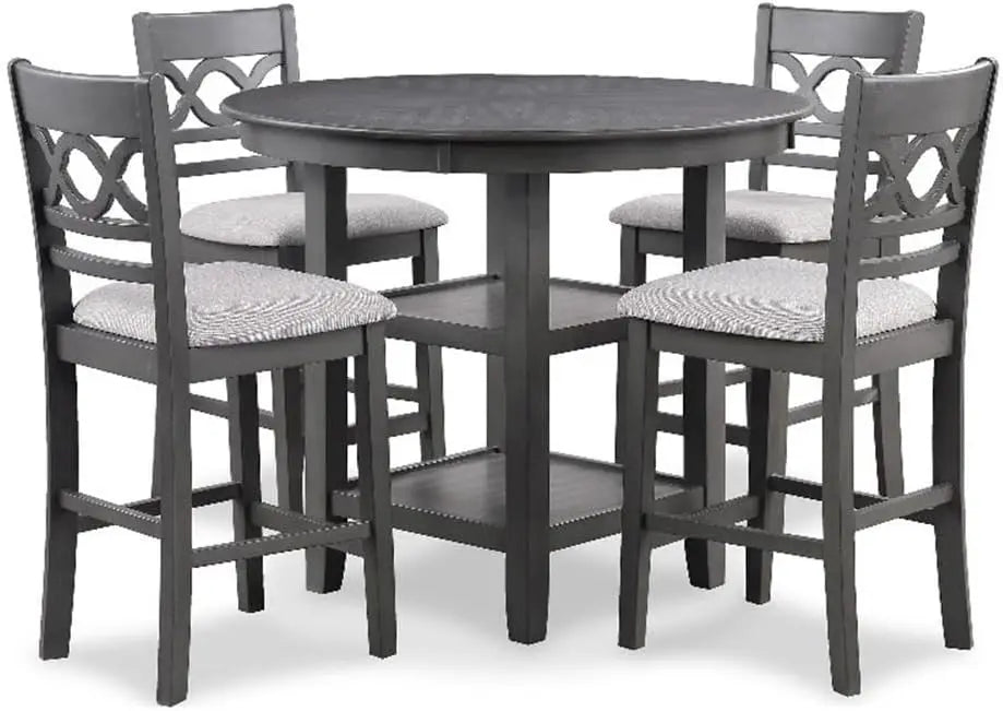 5-Piece Round Counter Set with 1 Dining Table and 4 Chairs, 42-Inch, Cherry Brown, Dining Room Sets