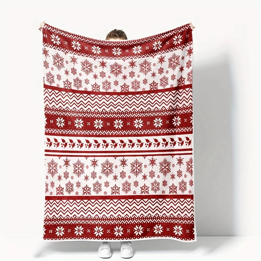 Christmas Throw Fleece Blanket For Winter Super Soft Warm Reversible Fuzzy Fleece Snowflake Holiday Blanket For Couch Sofa Home