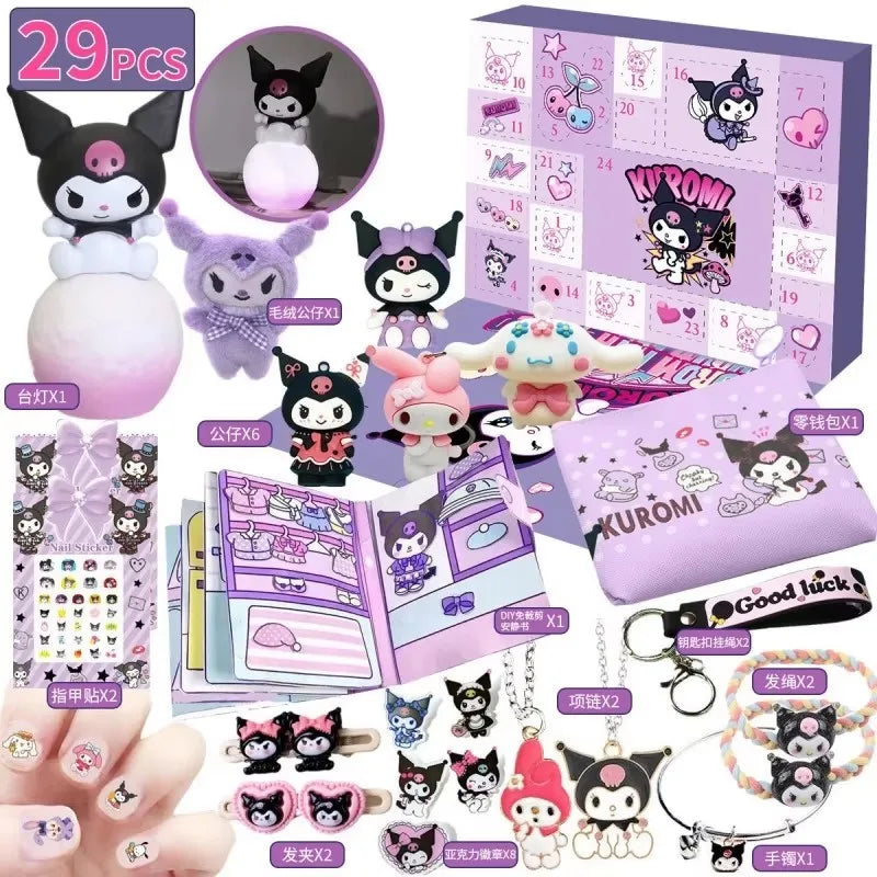 Miniso Hello Kitty Kuromi Anime Christmas Calendar Advent Figures Halloween Countdown Diy Handmade Gift For Kids Toys Birthday