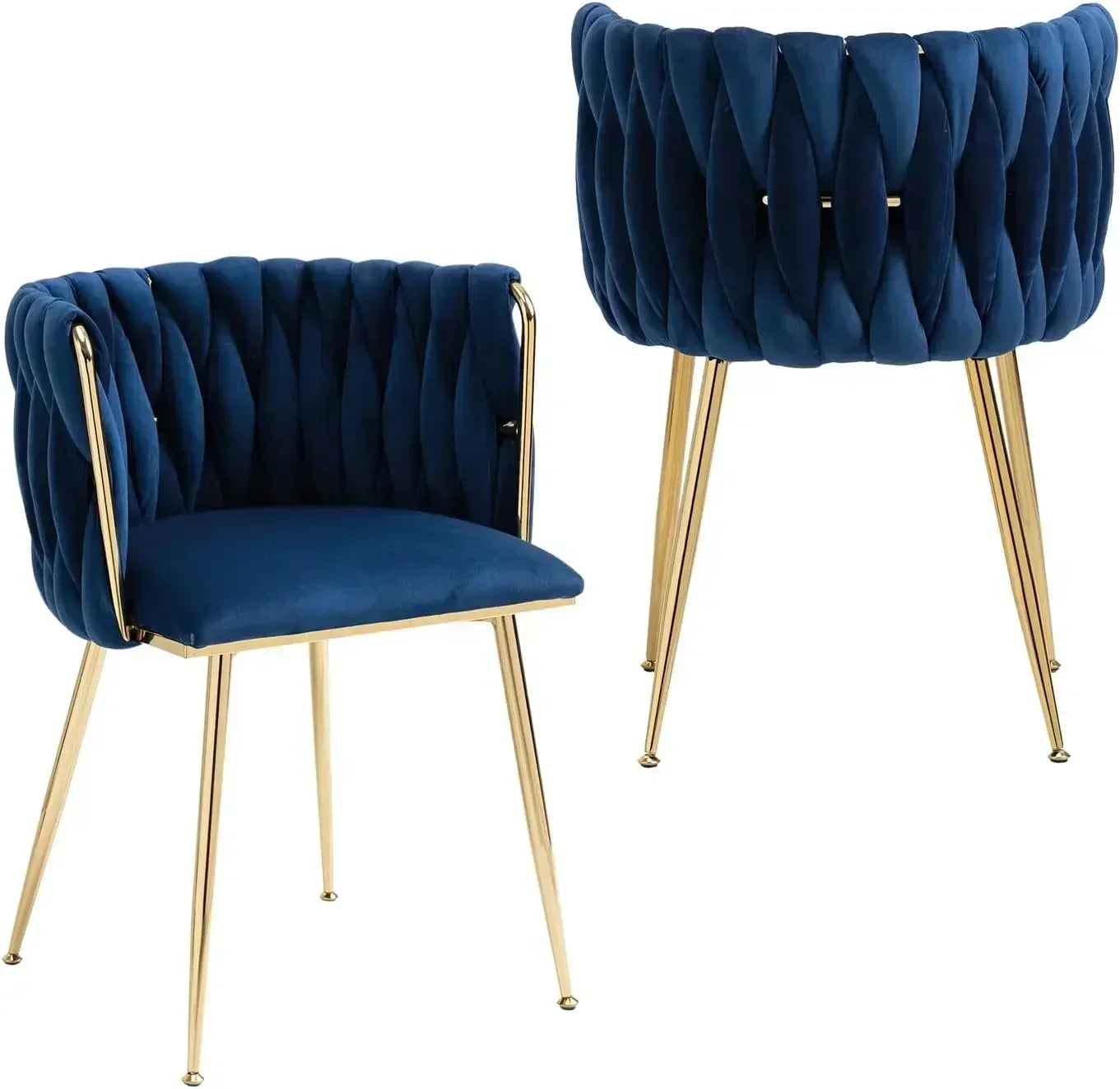 Woven Dining Chairs Set of 4,Velvet Upholstered Dining Chairs with Gold Metal Legs,Modern Accent Chairs Suitable for living room