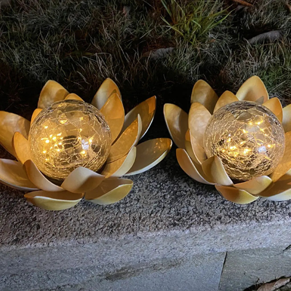 Lotus Shaped Garden Solar Lights Cracked Glass Ball Garden Lamp Halloween Christmas Outdoor Patio Lawn Garden Decoration