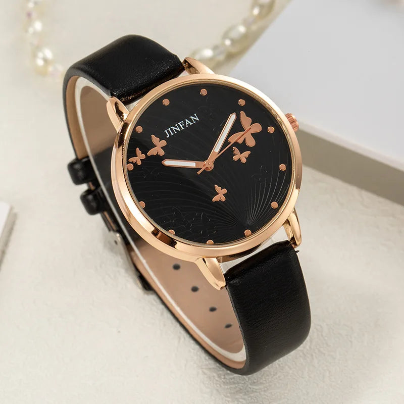 Elegant Simple Butterfly Design Dial Design Ladies Watches Women Fashion Luxury Dress Watch Casual Woman Quartz Leather Clock