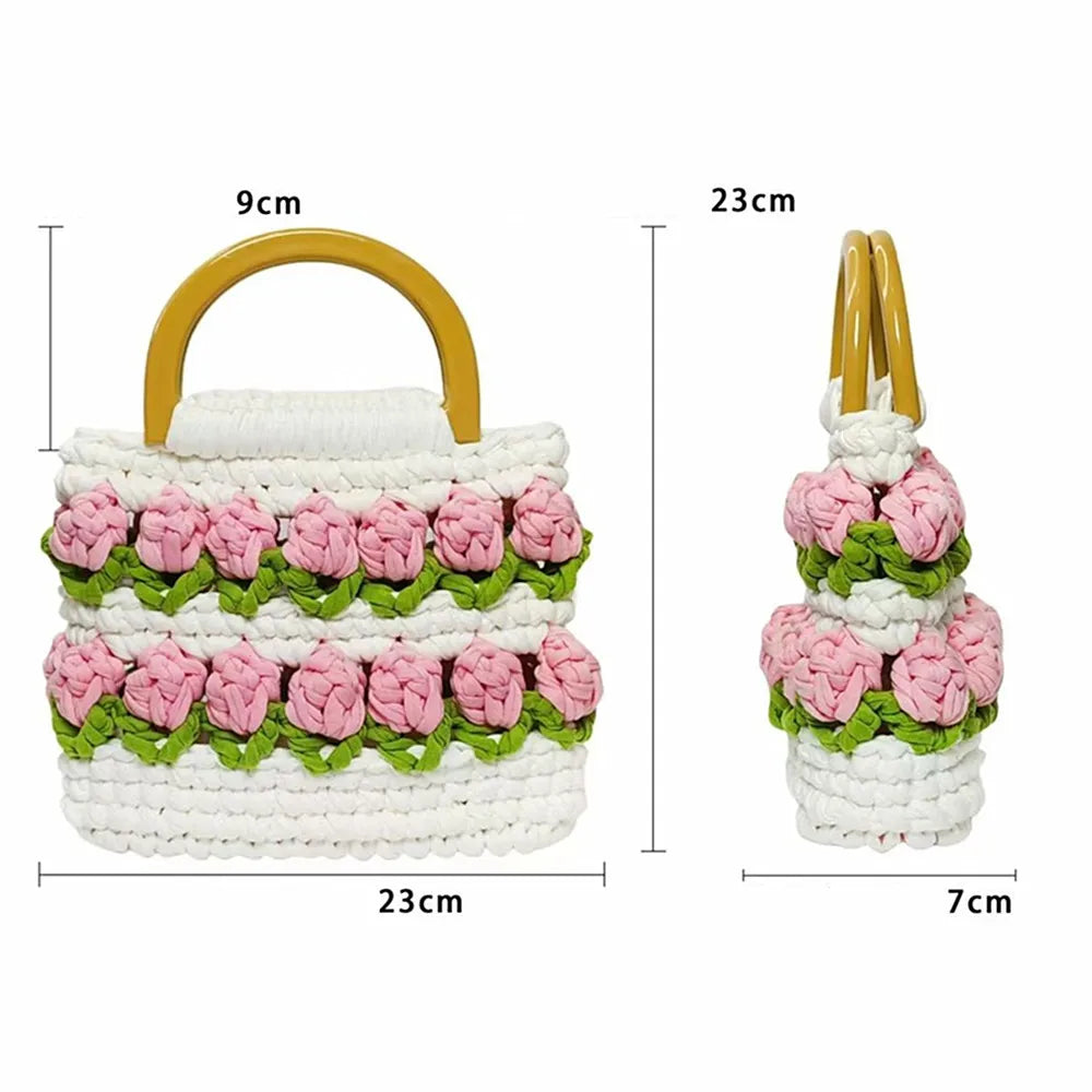 2024 Ladies Casual Bag Hand-woven Shopping Bag Fashion Soft Shoulder Diy Handbag Self-woven Homemade Crochet Bag