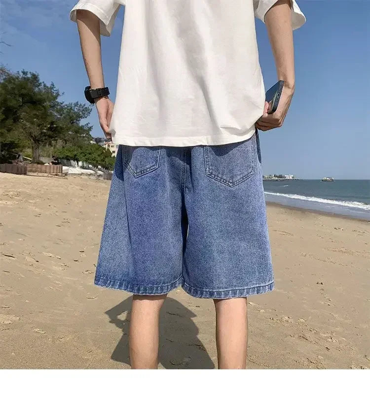 Men's Summer Thin Loose-fit Denim Shorts Trendy Ice Silk Style Five-minute Shorts Ins Outer Wear Stylish Casual