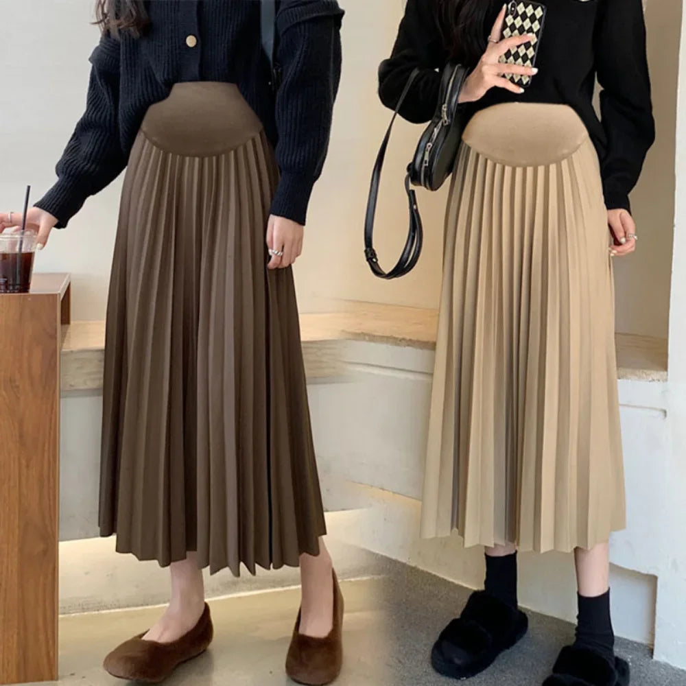 Maternity dress Pleated Thick Warm Maternity Skirts Elastic Waist Belly Casual Clothes for Pregnant Women Clothing Pregnancy