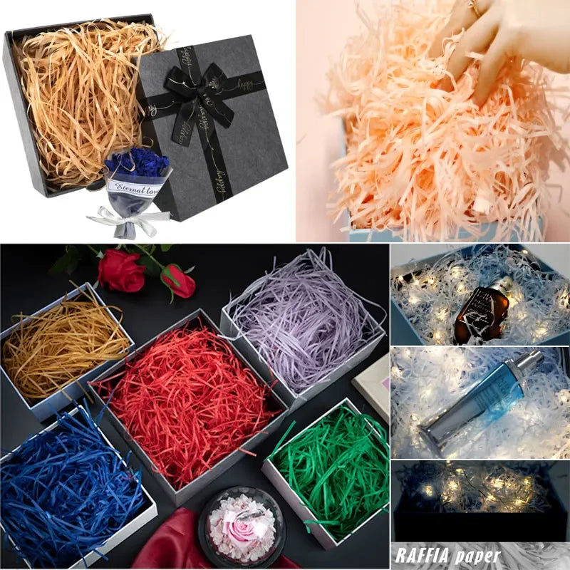 100g raffi Colorful Shredded Crinkle Lafite Grass Paper Raffia Filler DIY Wedding Party Gift Box Candy Material Packaging Filler