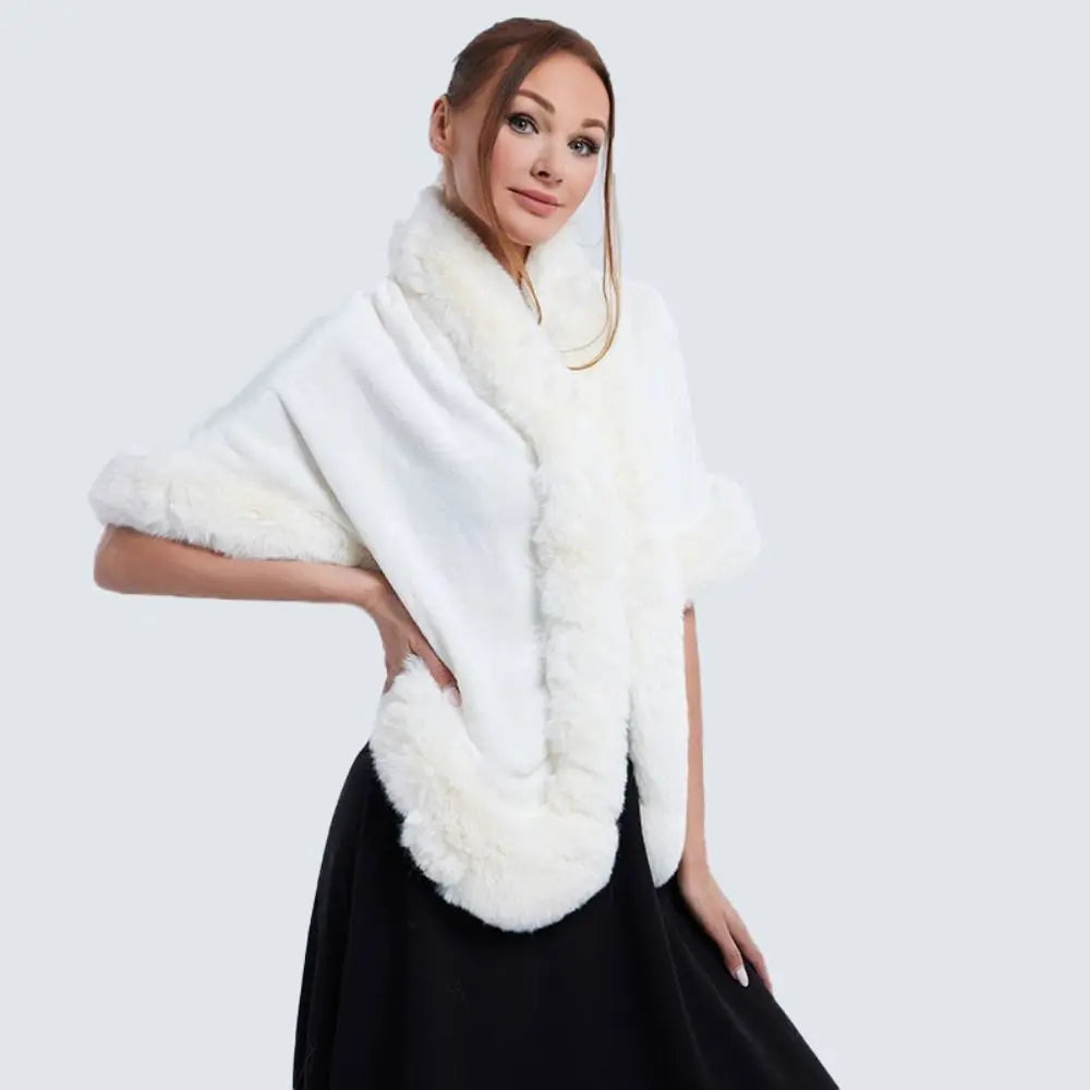 Trendy Winter Warm Plush Shawl Thicken Coat Cardigan Cape Faux Fur Collar Shawl