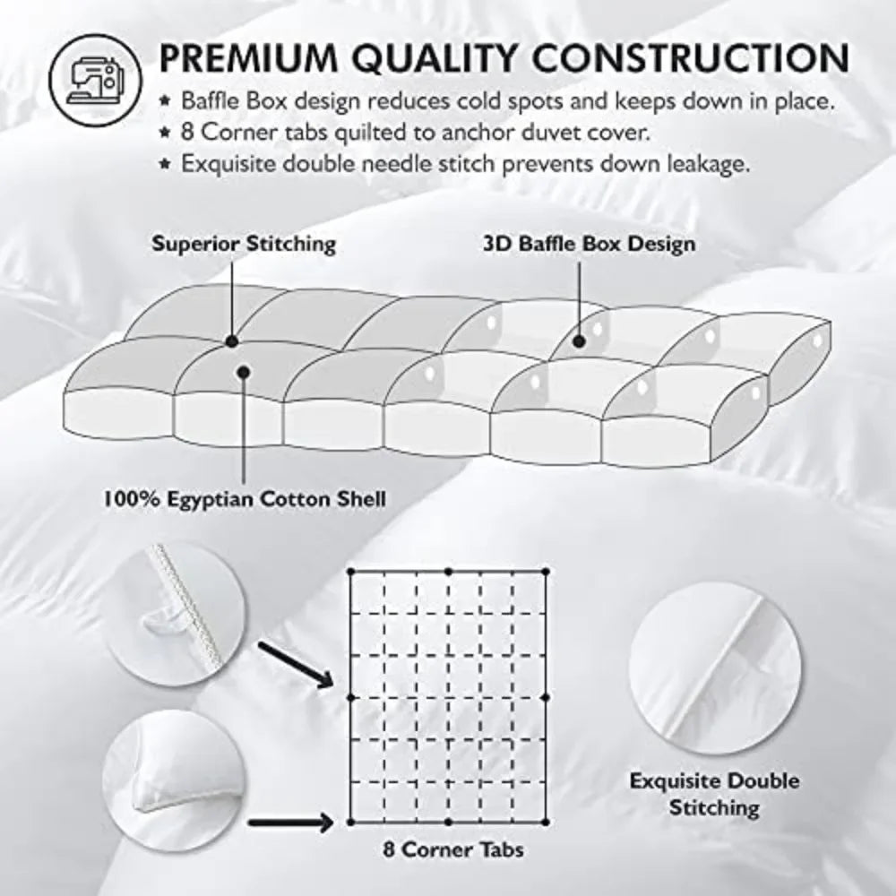 Luxurious King/California King Size Goose Down Fiber Waterfowl Feather Fiber Comforter Duvet, 100% Egyptian Cotton Cover,