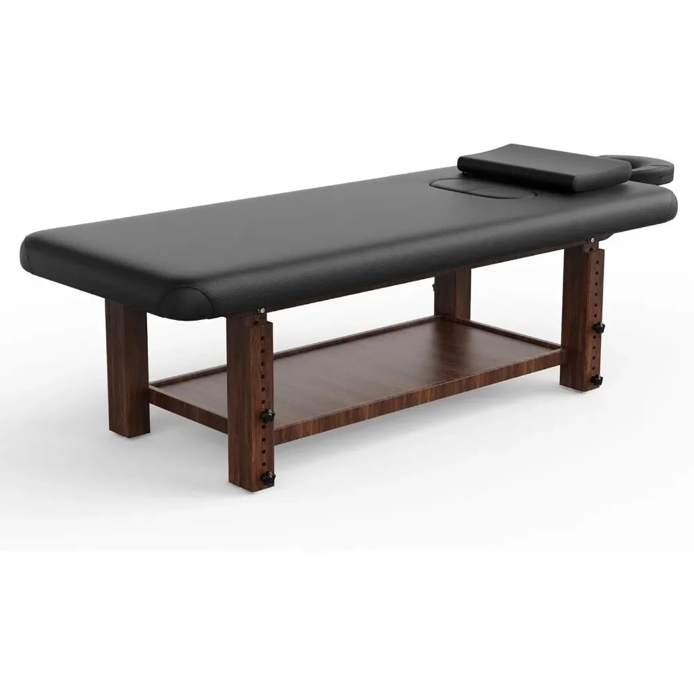 Wood Massage Table with Adjustable Face Pillow and Adjustable Legs for Treatment, Spa Facial Professional Massage Bed