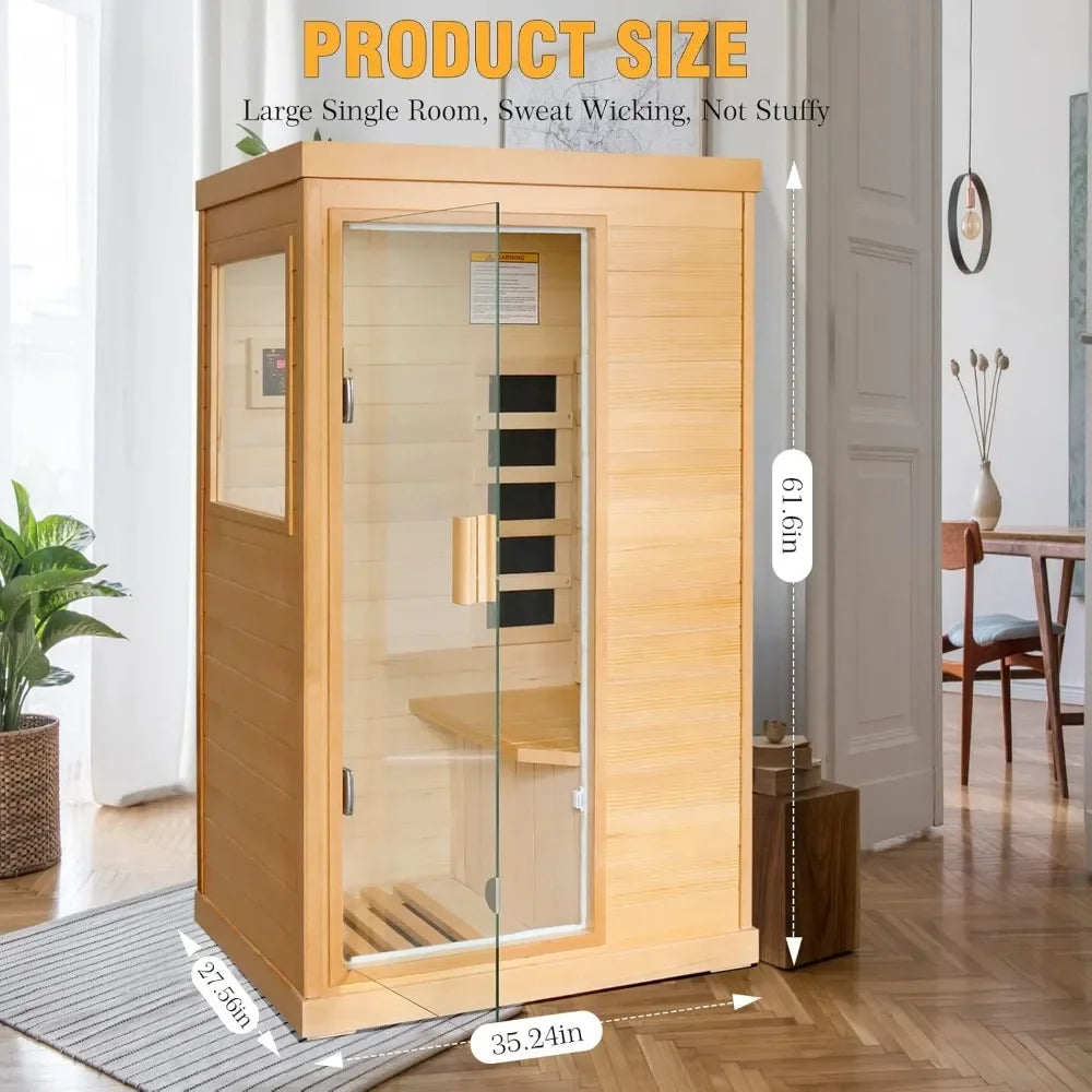 Sauna Home Sauna Spa Room Canadian Hemlock Wood 800W Indoor Saunas 110V with Control Panel and Tempered Glass Door, Room