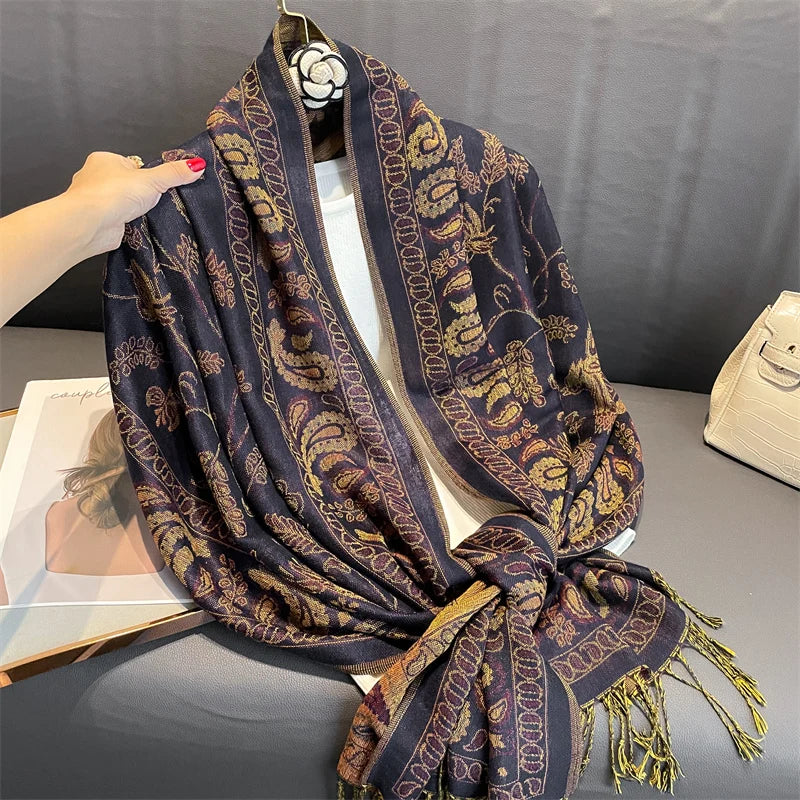 Luxury Brand Autumn Cashmere Pashmina Shawl Lady Wrap Warm Winter Scarves Design Print Female Foulard Cotton Stoles Scarf 2023