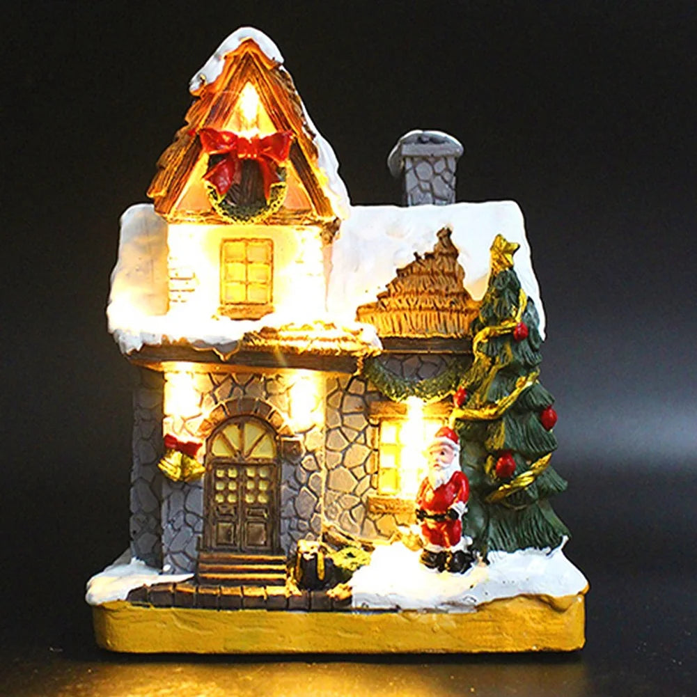 Christmas Village Houses, Resin Christmas Village with Warm Light Battery Operate, Christmas Home Table Decor,A