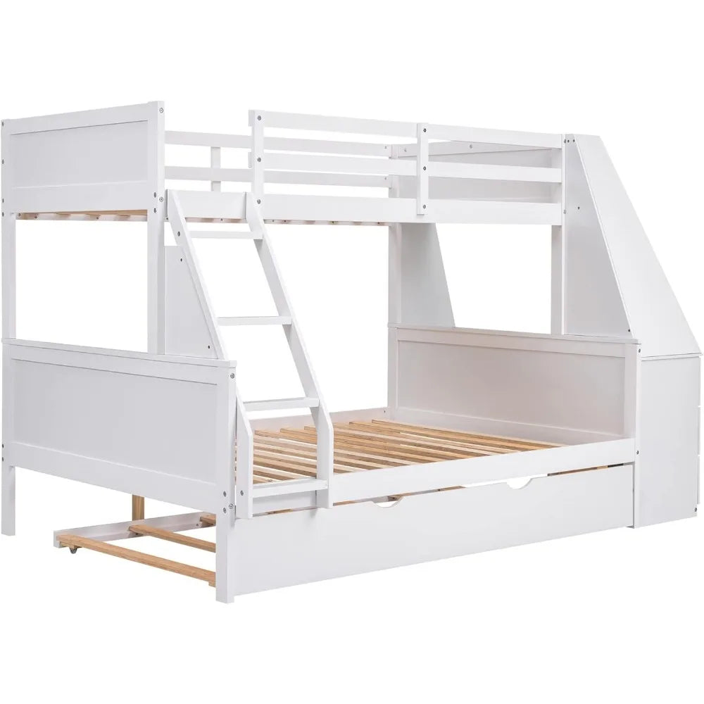 Bunk Beds ,with Trundle and Desk with Three Storage Drawers and One Shelf for Kids Boys Girls Teens, Wood Bunk Bed Frame