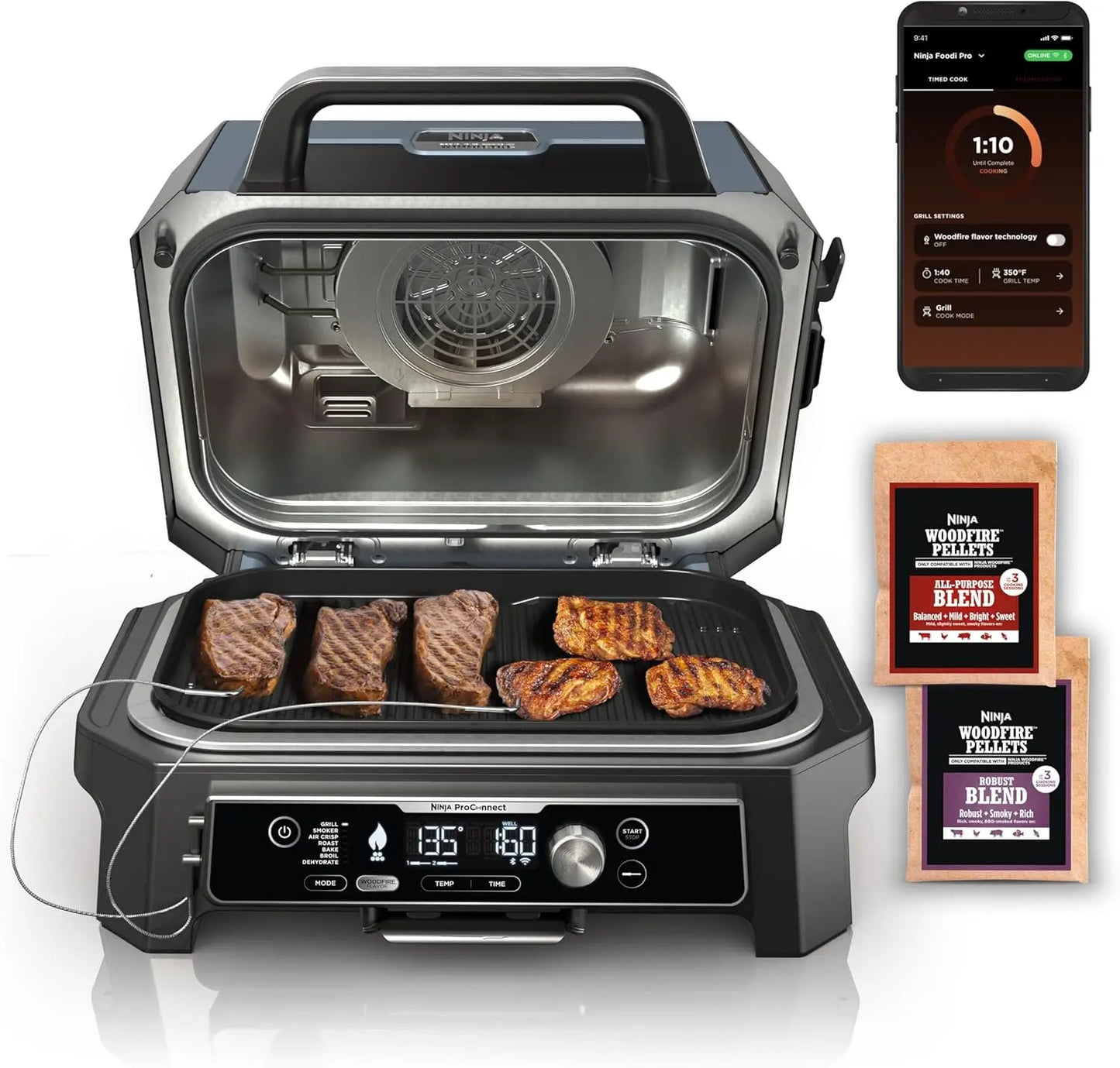 Woodfire Pro Connect Premium XL Outdoor Grill & Smoker, Bluetooth, App Enabled, 7-in-1 Master Grill, BBQ Smoker