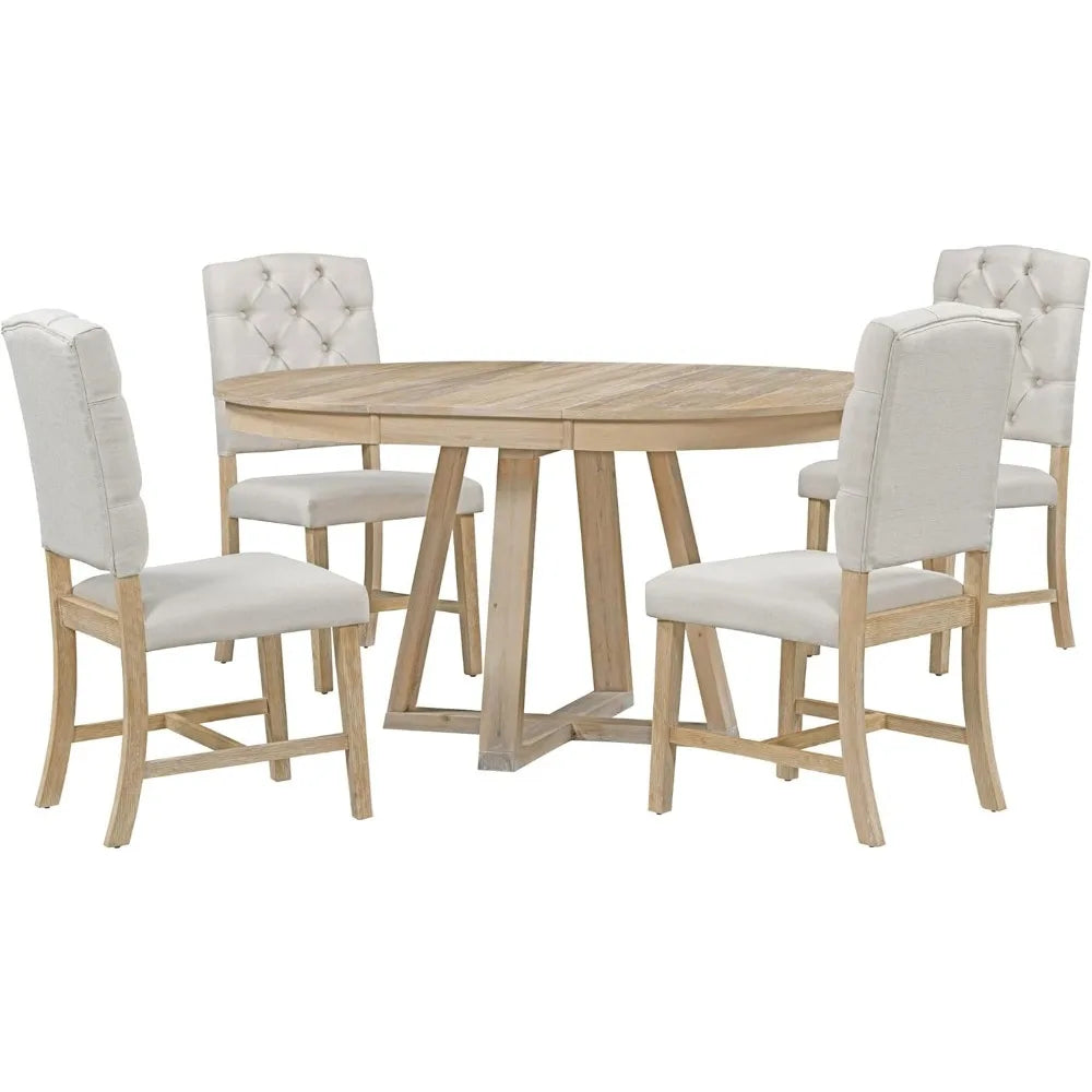 Dining Table and Chairs, 5 Piece Dinings Room Table Set with Extendable Table and Upholstered Chairs,Wood Dining Furniture Set