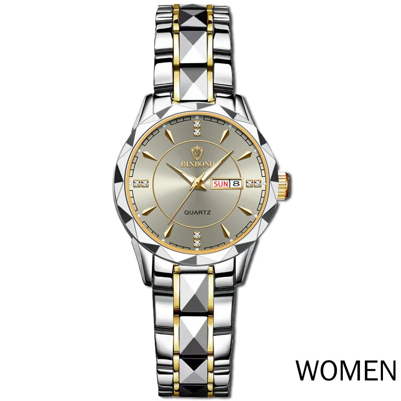 Women Business Casual Fashion Waterproof Full Steel Quartz Watches for Female Sports Date Week Clock Ladies Gold