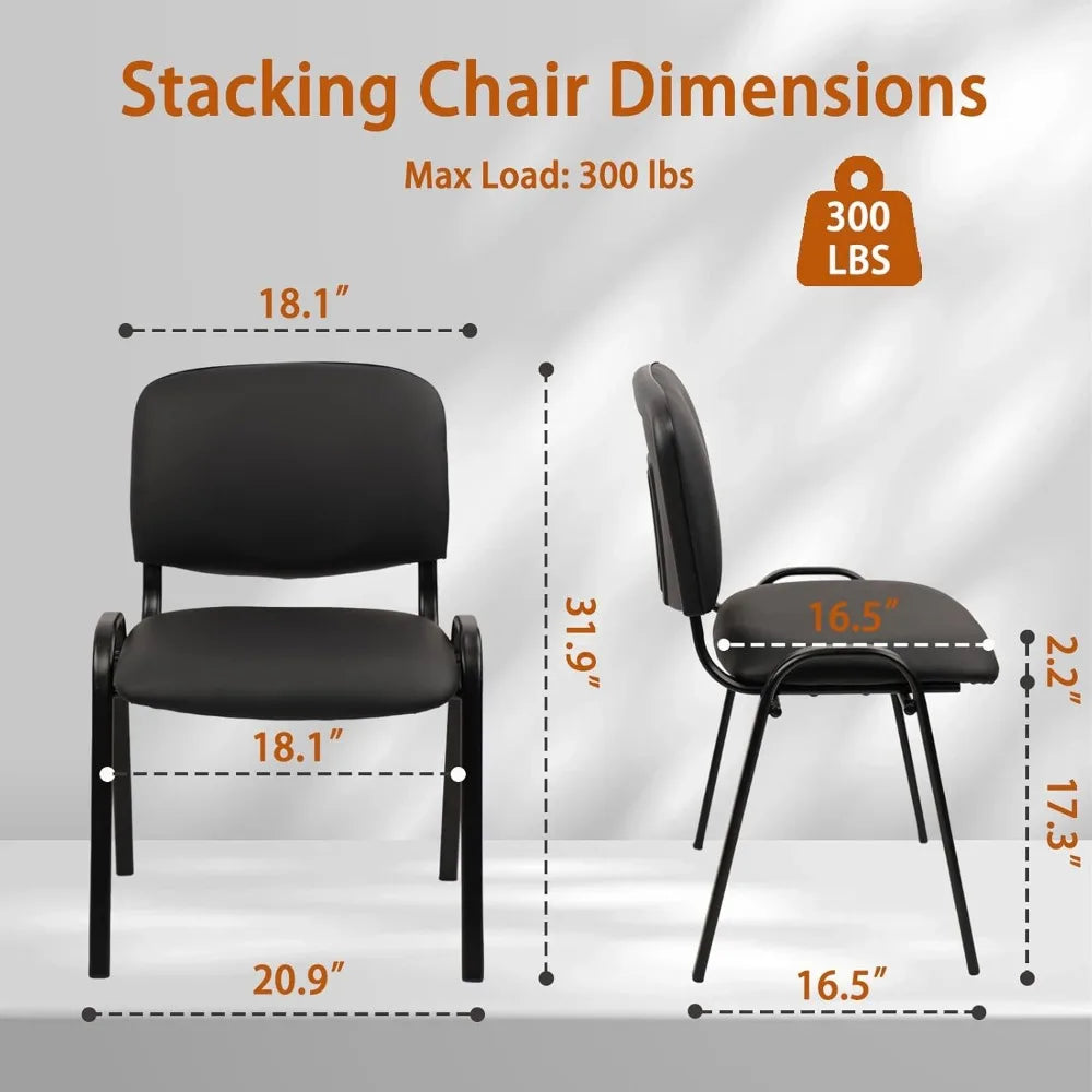 Stacking Conference Room Chairs No Wheels, PU Leather Waiting Room Chair Armless Stackable Office Guest Chair with Metal Frames