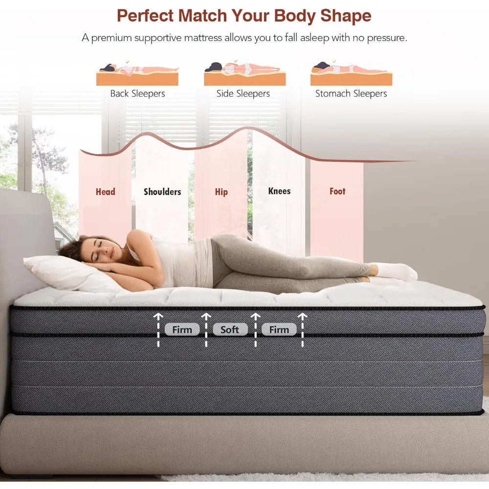 Sleeping Mats King Size Mattress Bed Mat 14 Inch Hybrid Mattress King Size in a Box With Gel Memory Foam and Pocket Springs Firm