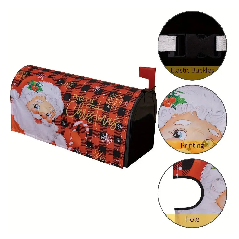 Cute Cartoon Christmas Mailbox Cover Elastic Reusable Santa Claus Mailbox Wraps Decorative Letter Box Cover Garden Yard