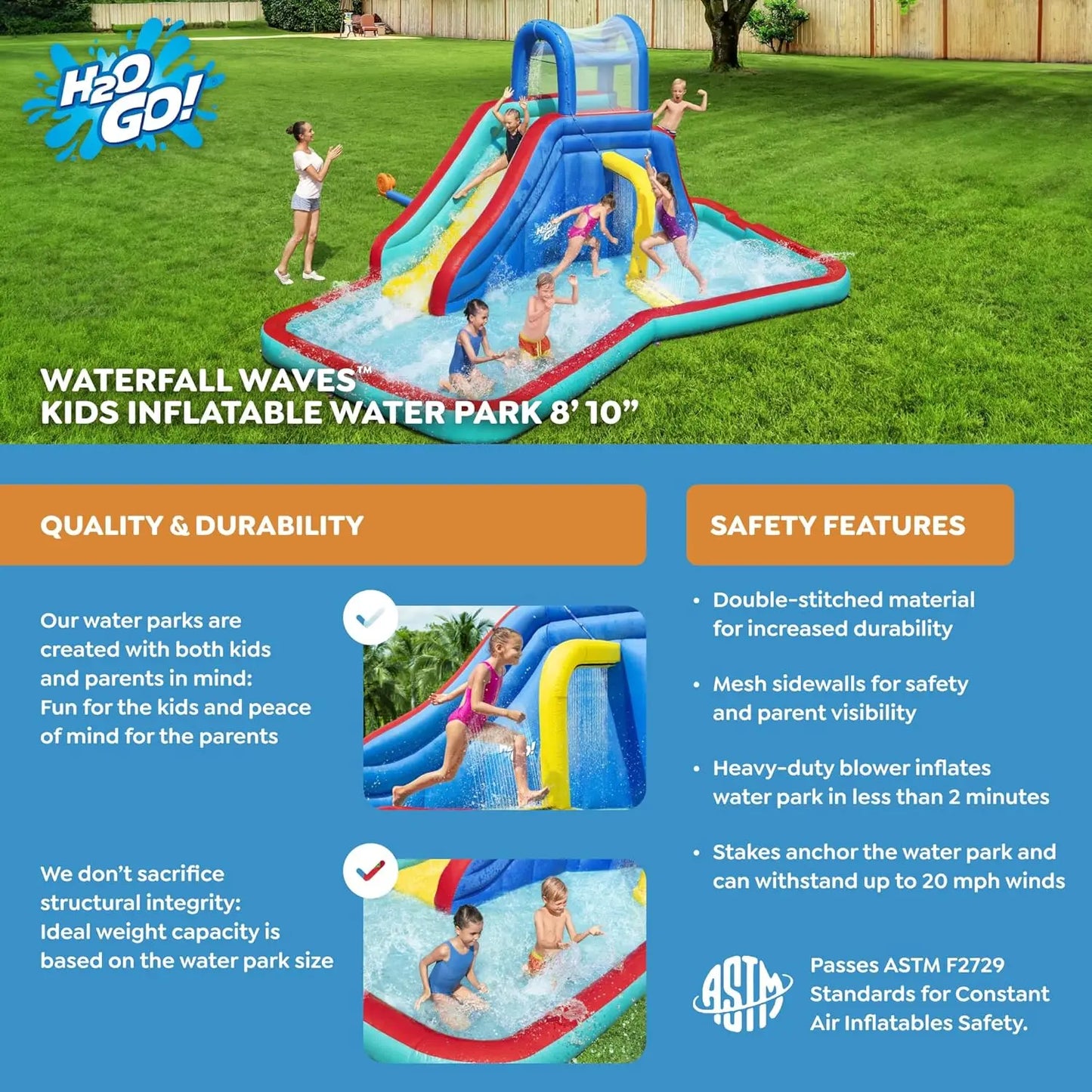 Waves Mega Water Park | Inflatable Slide and Pool Fits Up to 6 Children