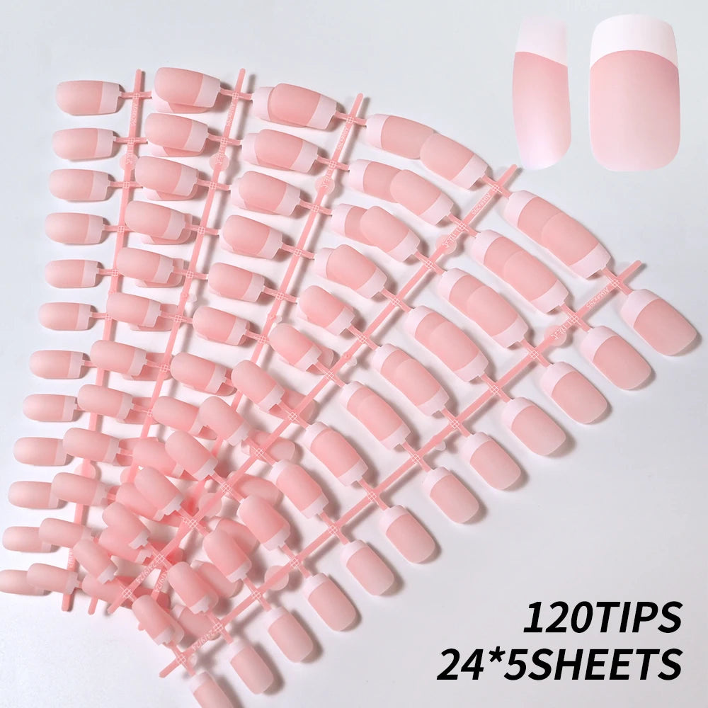 120pc Short Square White French Press on Nails High Quality Wearable Semi-finished Fake Nails DIY Full Cover False Nail Art Tips