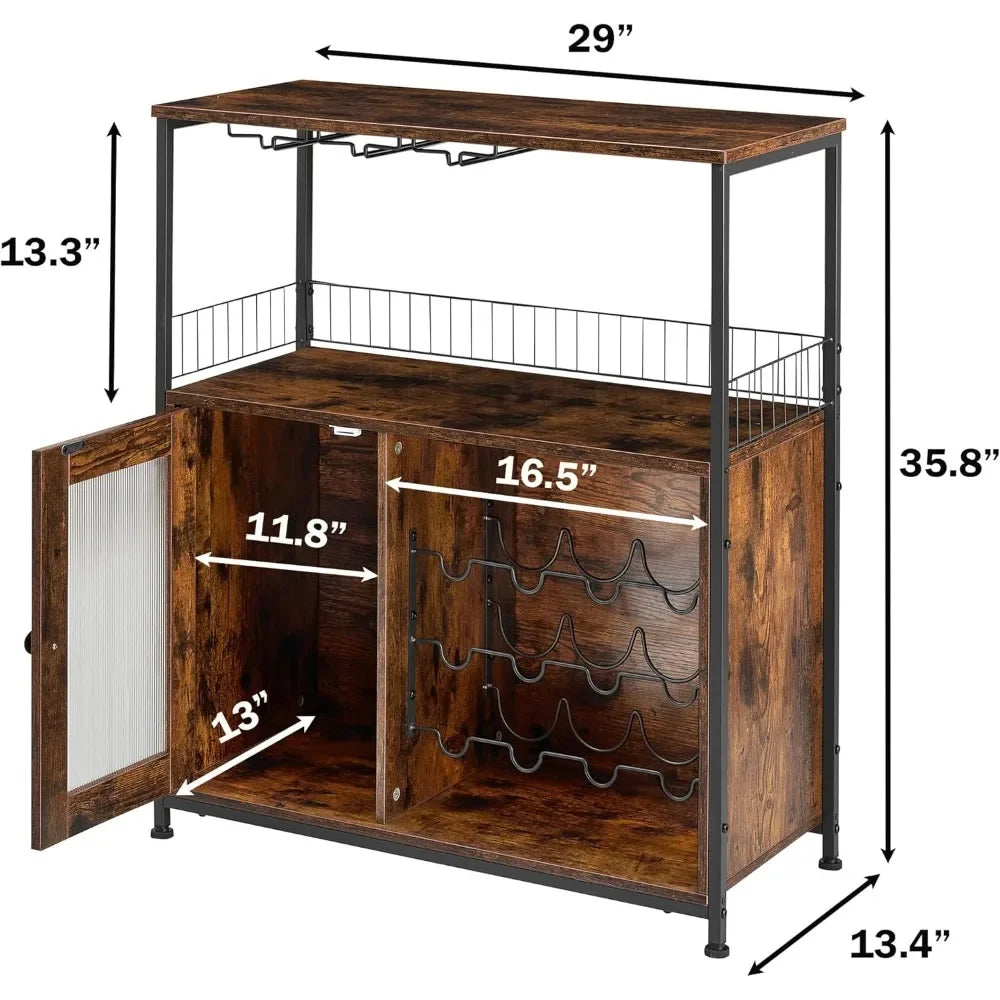 Wine Bar Cabinet with Led Lights & Removable Wine Racks with 3 Rows Glass Holder and Acrylic Door, Multifunctional Bar Cabinet