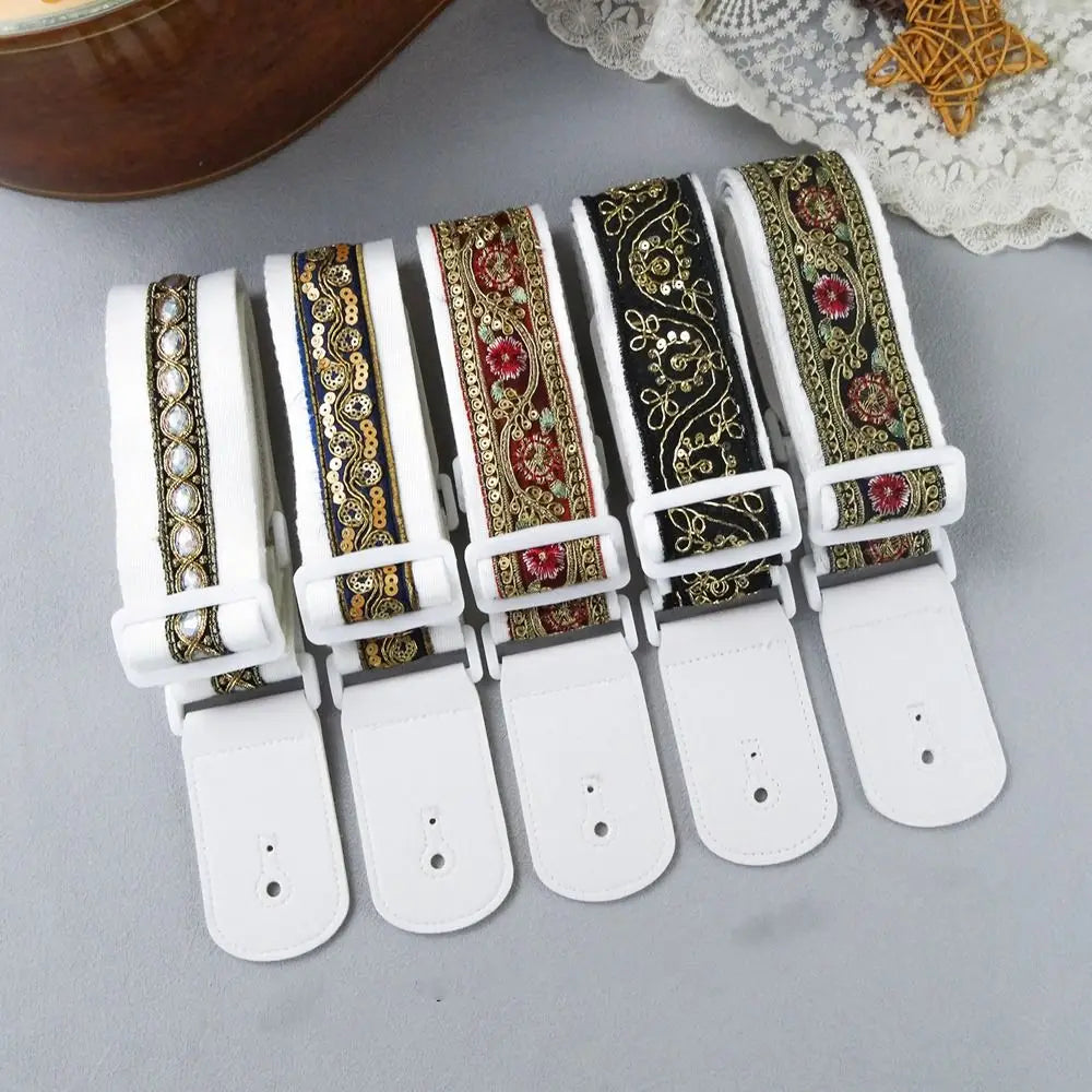 Vintage Guitar Strap Embroidered Print Adjustable Electric Guitar Belts Ethnic Style High Quality Guitar Shoulder Belt Ukulele