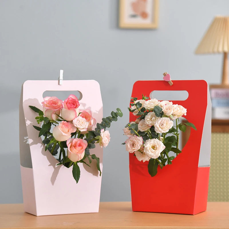 1Pc Portable Flower Basket Rose Flower Wrapping Box Gift Bag For Wedding Birthday Christmas Party Flower Bouquet Decor Supplies