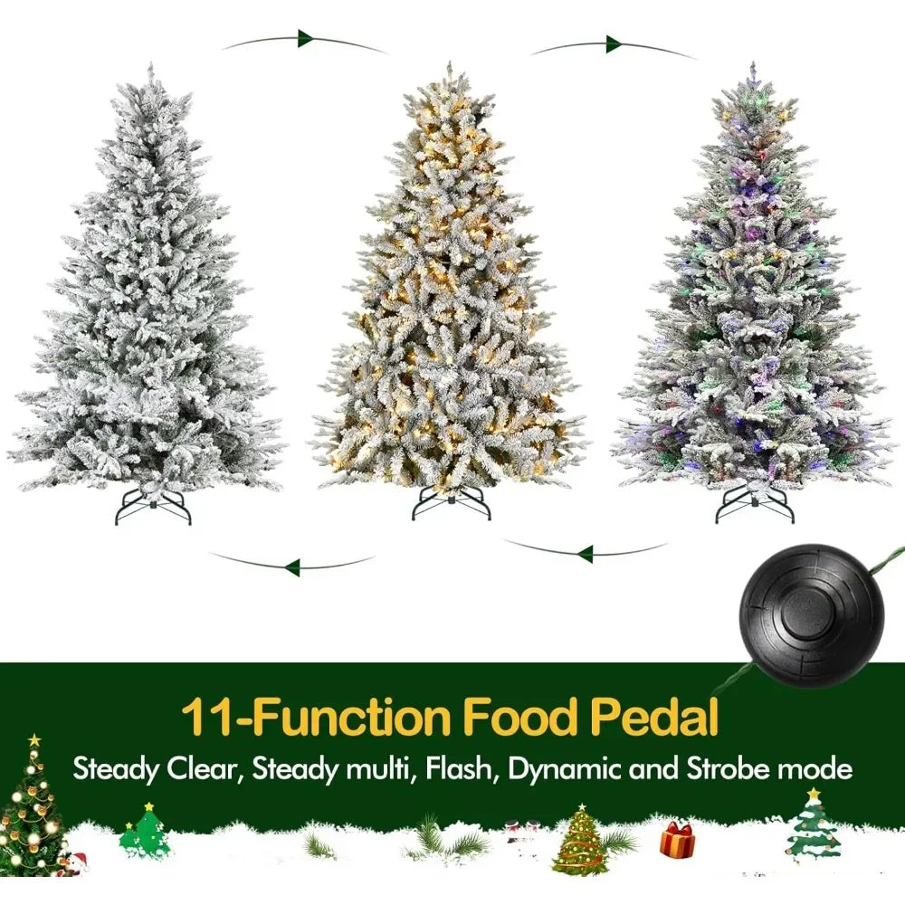 6.5 ft Prelit Snow Flocked Christmas Tree, Artificial Christmas Tree with 350 Color Changing LED Lights, 2024 PE&PVC Br