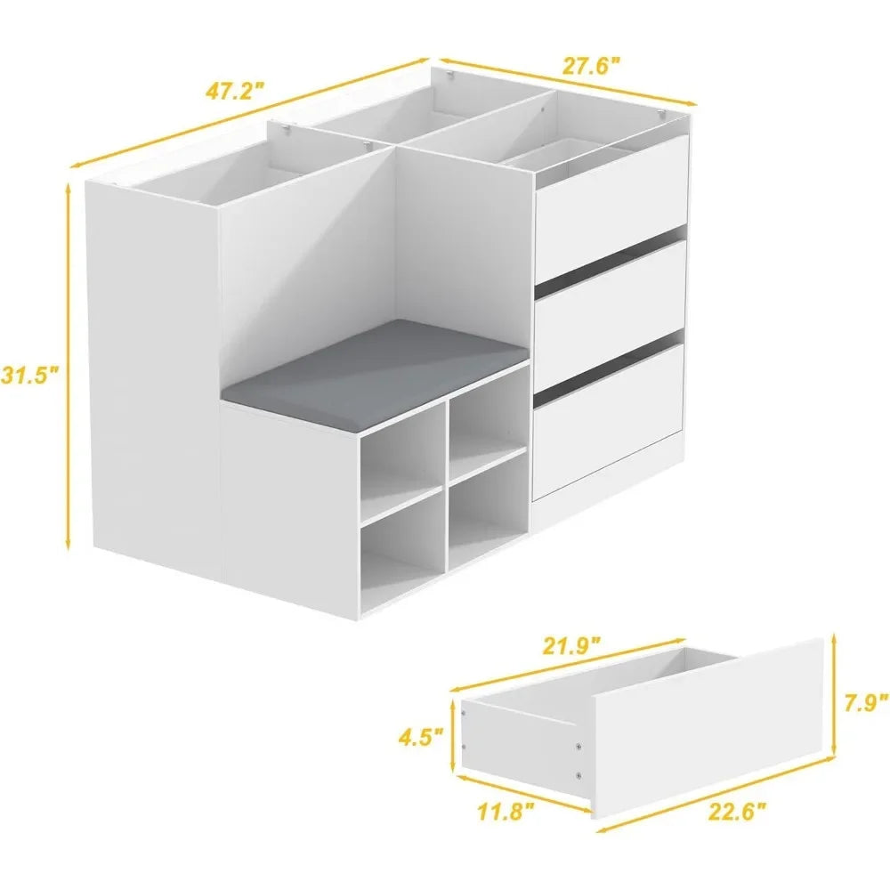 Wardrobe Armoire Closet with Bench,Walk-in Closet Island Dresser,Wardrobe Storage Cabinet for Bedroom,Suitable for bedroom salon