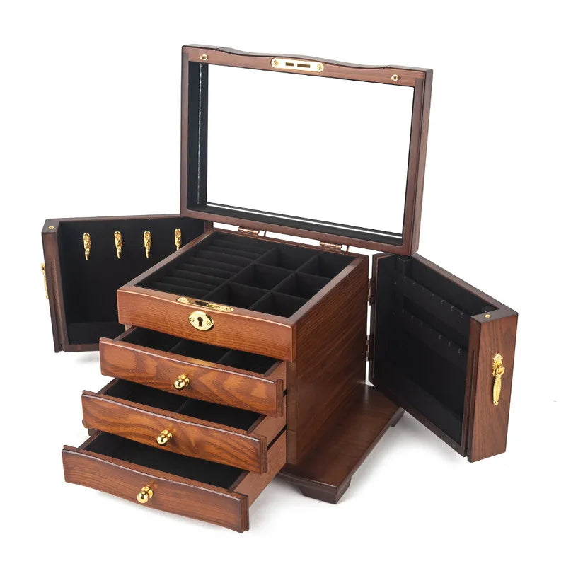 Wood Jewelry Box Big Size Ring Necklace Earrings Jewelry Box Organizer Drawer Bracelet Display Stand Women Accessories Storage