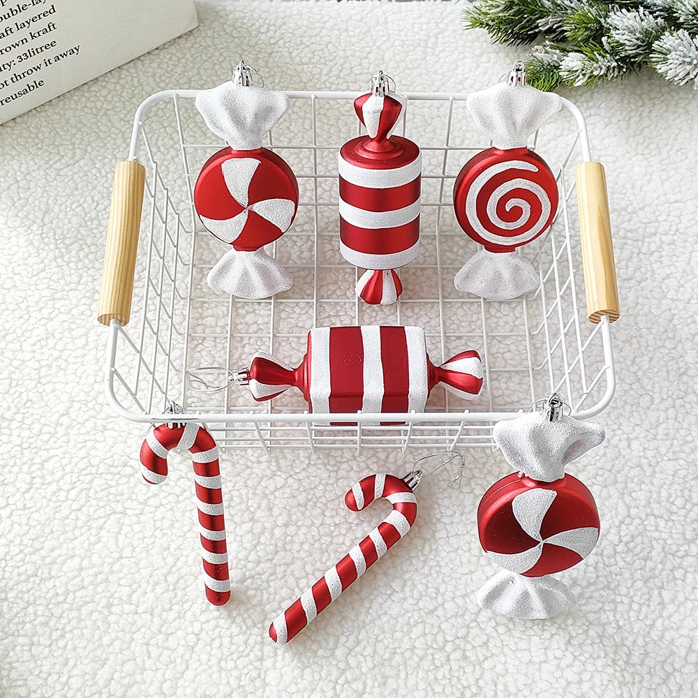 6pcs Christmas Hanging Candy Ball Lollipop Candy Cane Pendants Christmas Tree Ornaments Christmas Decor Home 2024 New Year Gifts