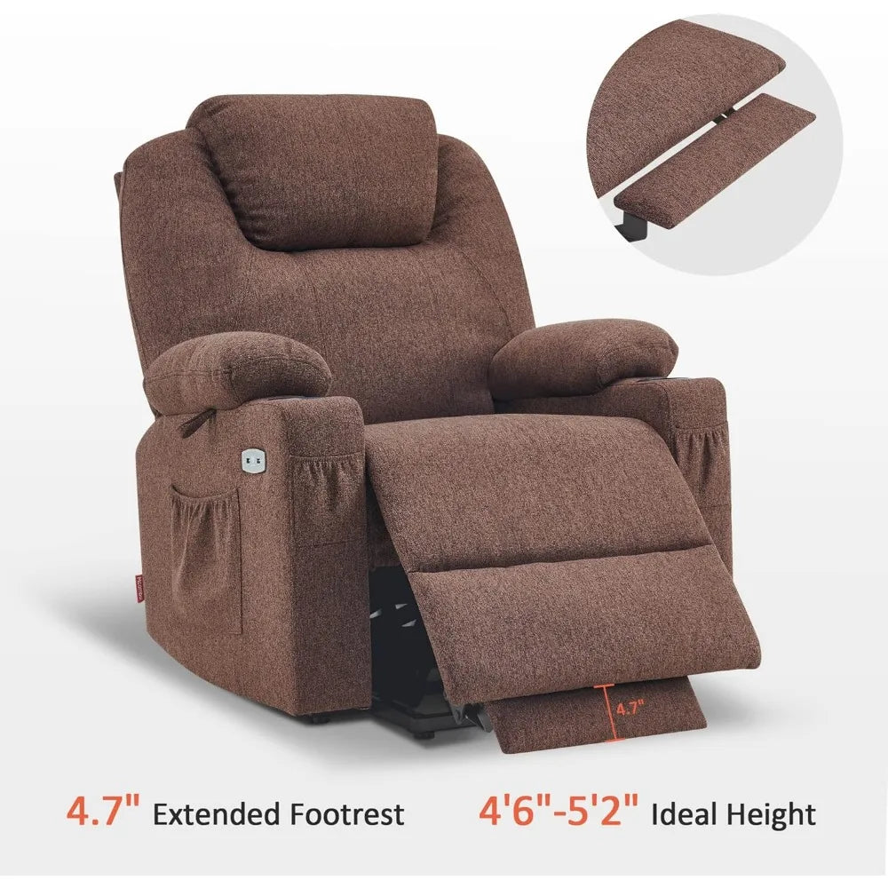 Small Power Lift Recliner Chair Sofa with Massage and Heat for Petite Elderly, 3 Positions and USB Ports, Extended Footrest,