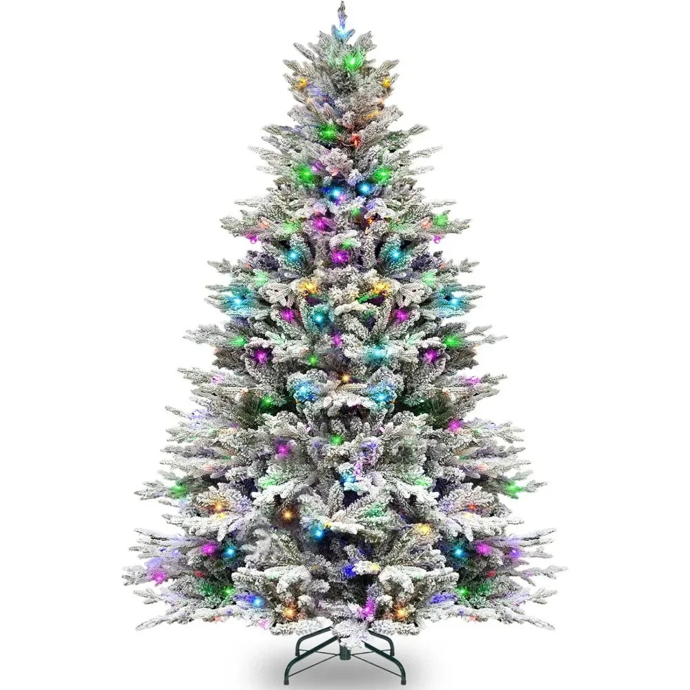 6.5 ft Prelit Snow Flocked Christmas Tree, Artificial Christmas Tree with 350 Color Changing LED Lights, 2024 PE&PVC Br