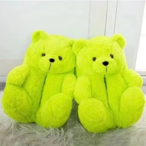 Cartoon Bear Cotton Slippers Warm Cute Teddy Bear Slippers Oversize Indoor Home Winter Plush Cotton Shoes