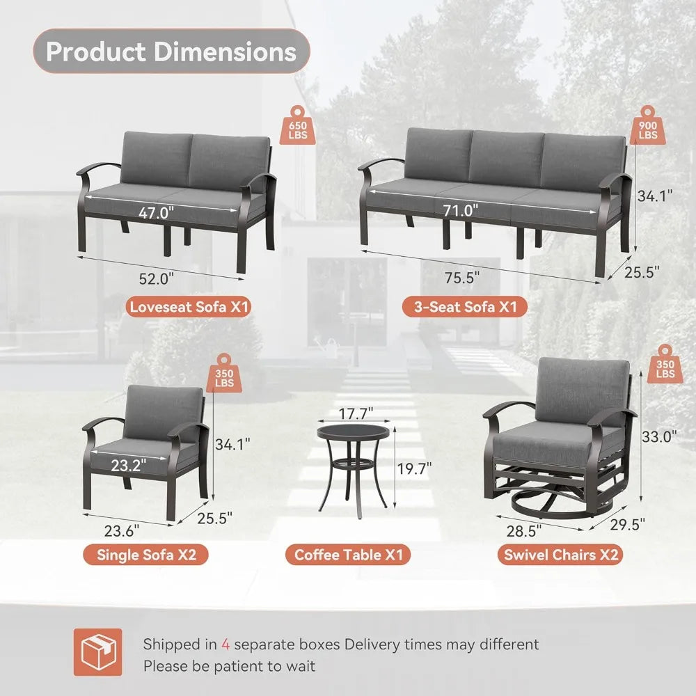 Aluminum Patio Furniture Set, W/Swivel Rocking Chairs Patio Sectional Sofa , 9-Seat Modern Metal Outdoor Conversation Sets