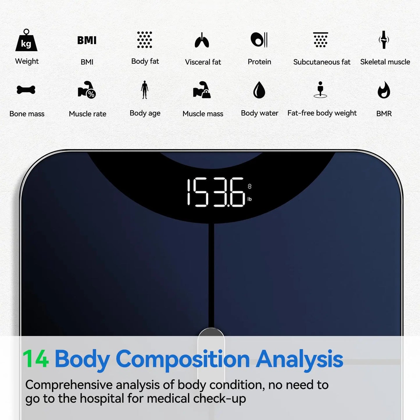 Smart Scale for Body Weight, Digital Scale with BMI, Body Fat, Muscle Mass 13-Measurement, Digital Bathroom Scale Data S