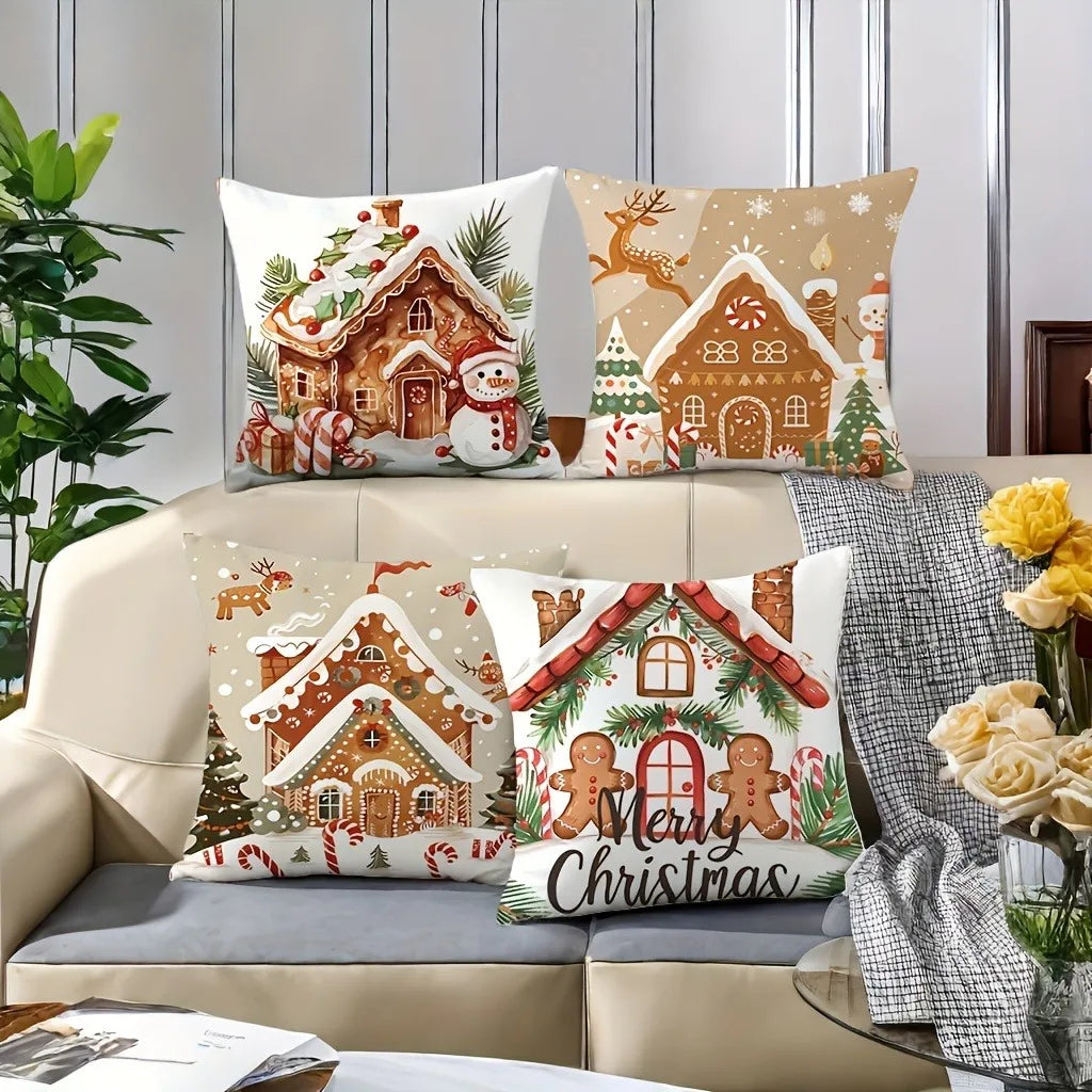 Christmas Gingerbread Hut Pillowcase Merry Christmas Decoration Sofa Cushion Suite Room Home Decoration New Year Gift