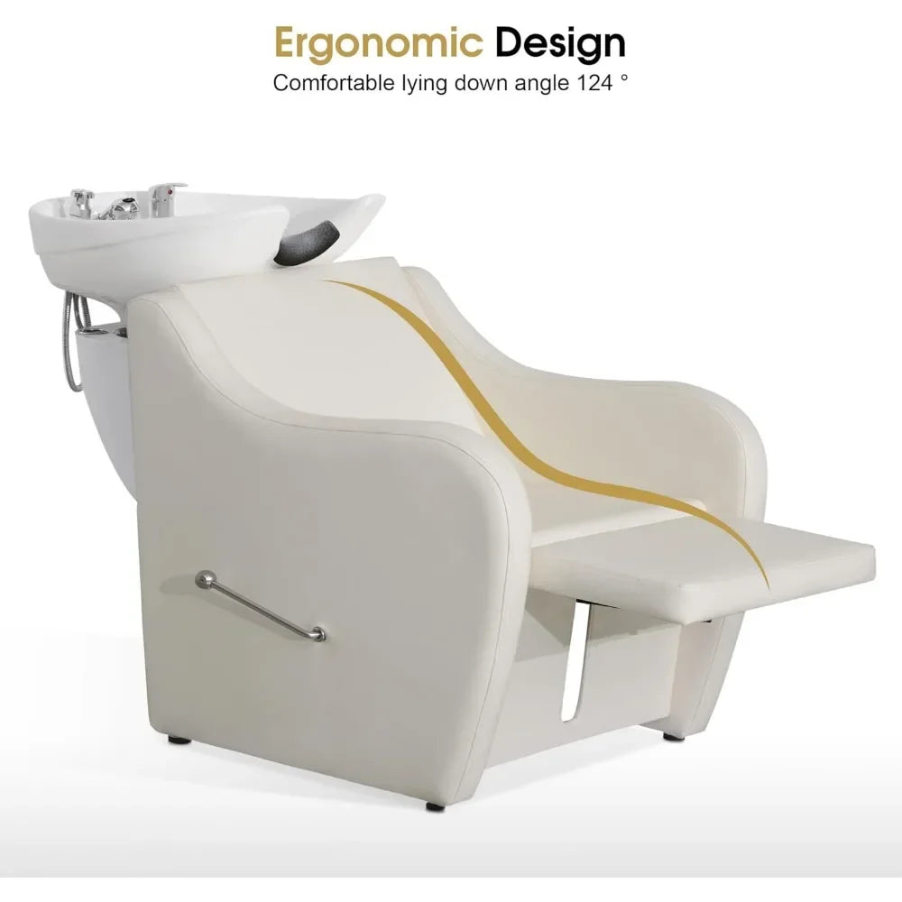 Shampoo Chairs Backwash Ceramic Shampoo Bowl Sink Chair Station Spa Salon Beauty Bowls 60.2"L Shampoo Chairs