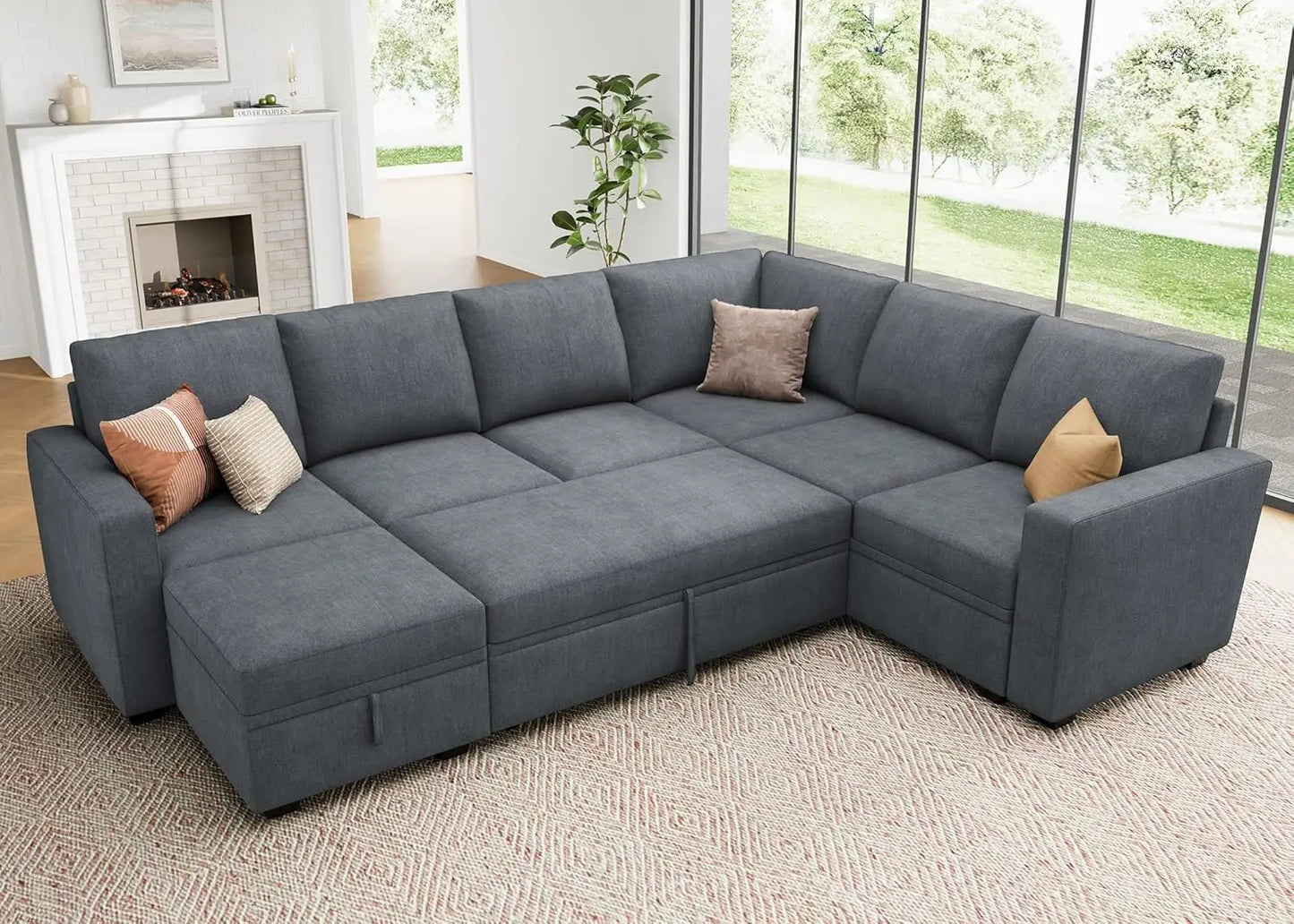 Sleeper Sofa with Pull Out Bed, Corduroy L Shaped Couch with Storage Seats, Convertible Sectional Couches for Living Room, Green