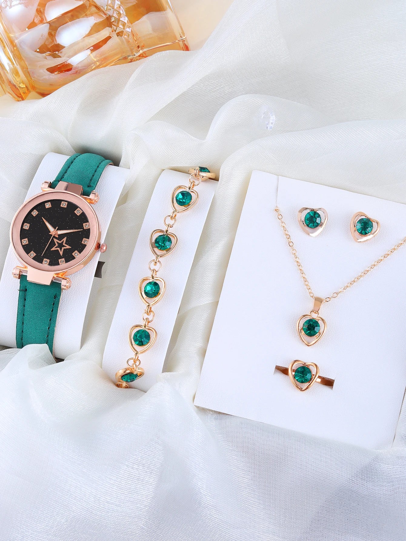 Purple fashion five-pointed star alloy leather women's quartz watch and purple hollow necklace set birthday gift wear pieces