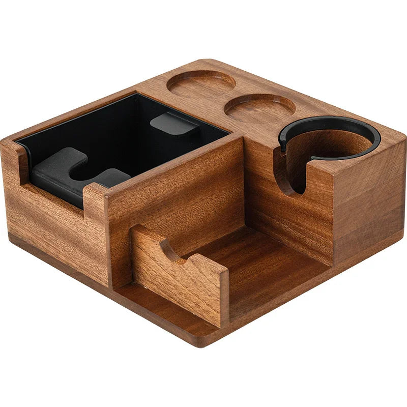 5 Hole Espresso Knock Box,51/53/58mm Espresso Coffee Organizer Box,Solid Wood Tamper Base With Portafilter Coffee Tamper Station