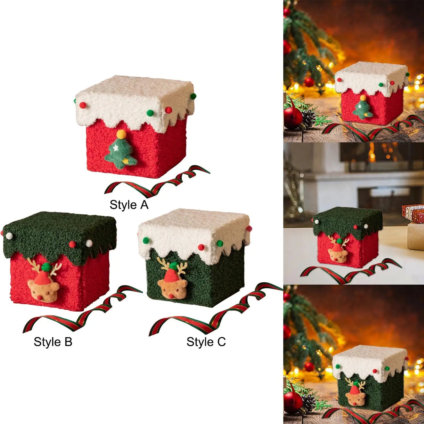 Christmas Gift Box Flannel Creative Gift Wrapping Bag DIY Candy Box for New Year Celebration Cookies Party Present Packaging