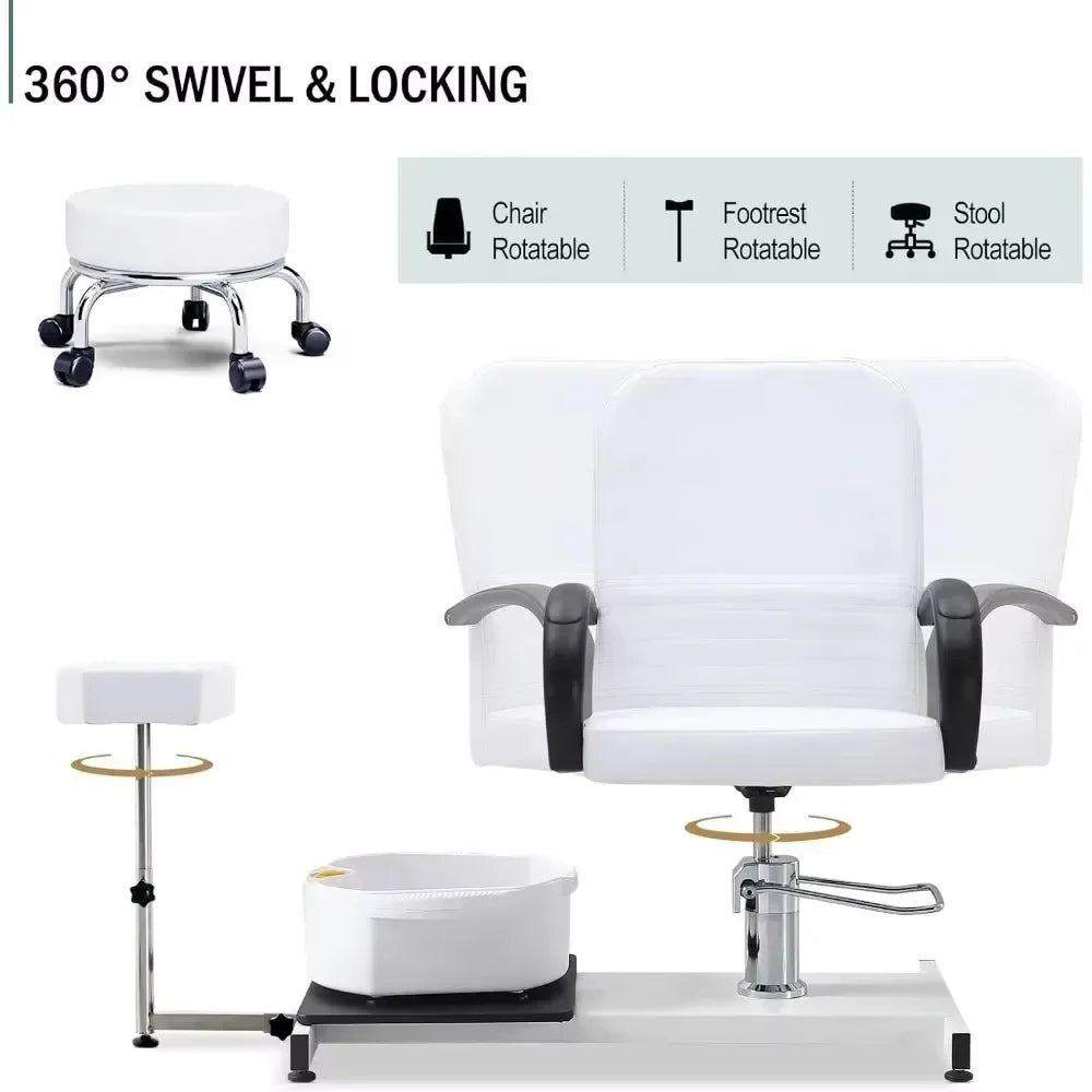 360 Swivel Pedicure Chairs, High Adjustable Pedicure Unit w/Stool, Footrest and Foot Basin, Portable Pedicure chair for Nail