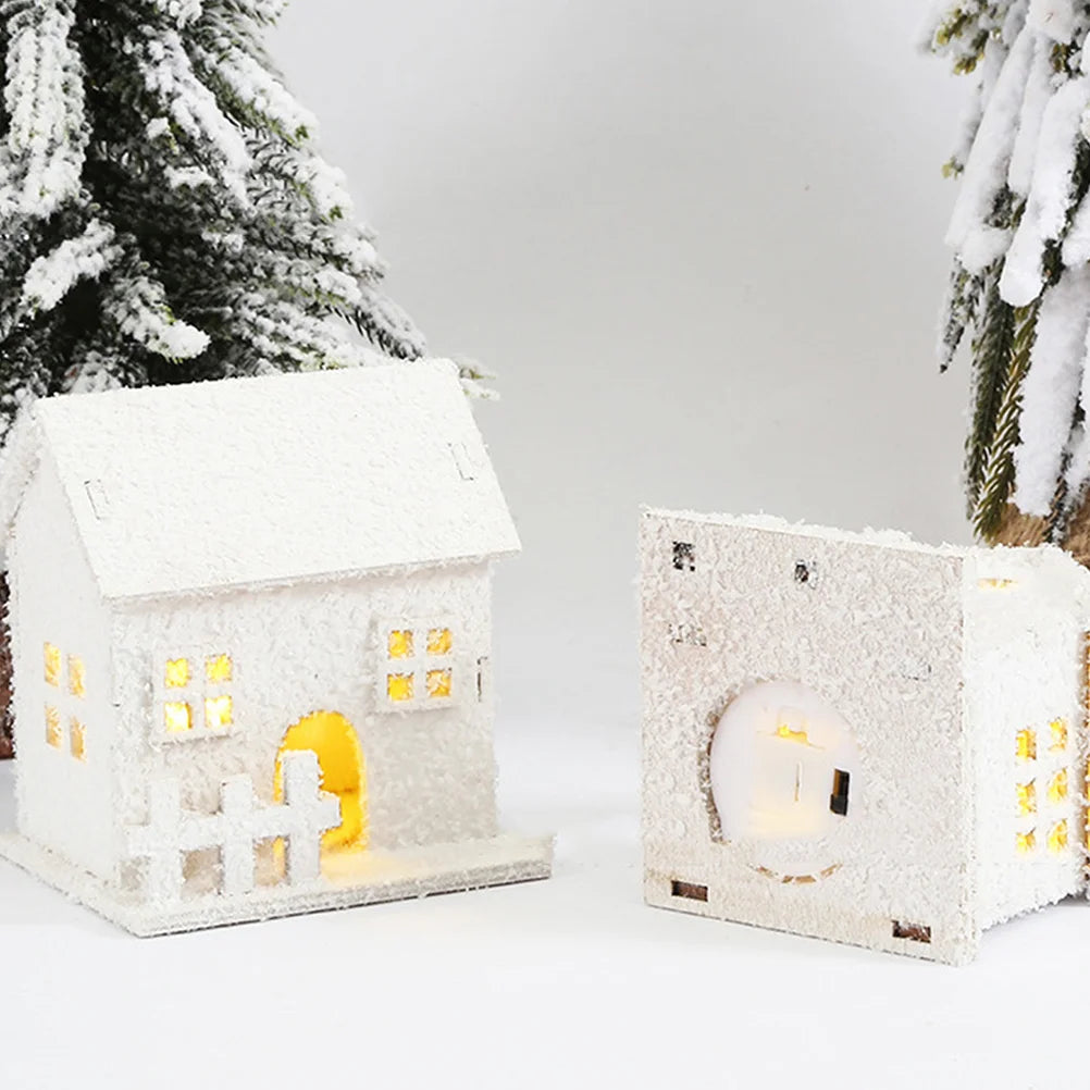 3 Pcs Small Christmas House Child Village Accessories Mini Houses Wooden Decorations Glow Ornament