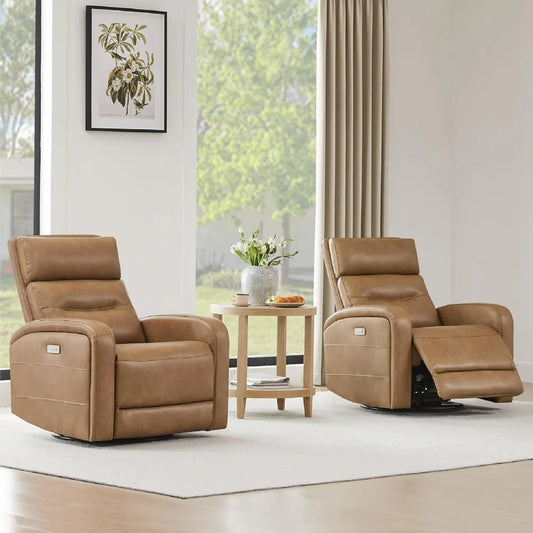 Sofa Power Recliner Swivel Glider Rocker Armchairs Faux Leather in Camel Armchair Recliner Chairs for Adults Living Room Outdoor