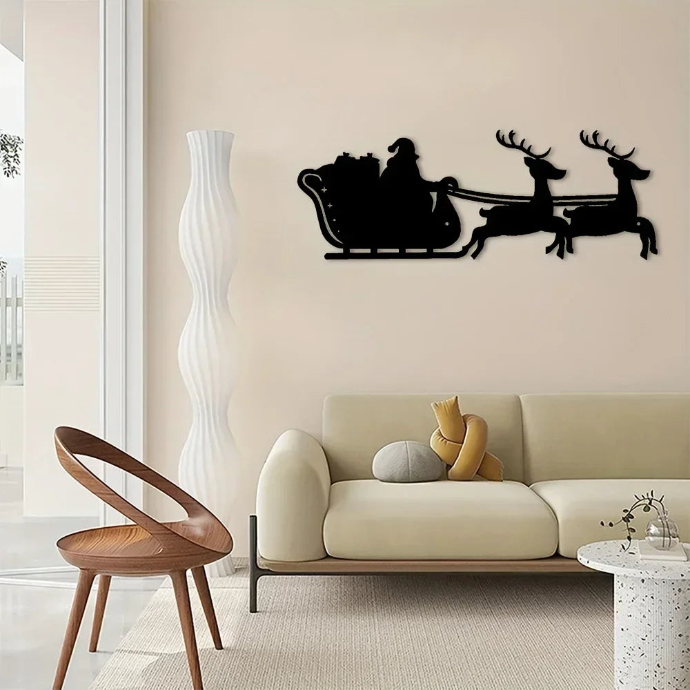 Elegant Metal Christmas Sleigh Wall Art: Perfect for Interior Decoration & Holiday Spirit