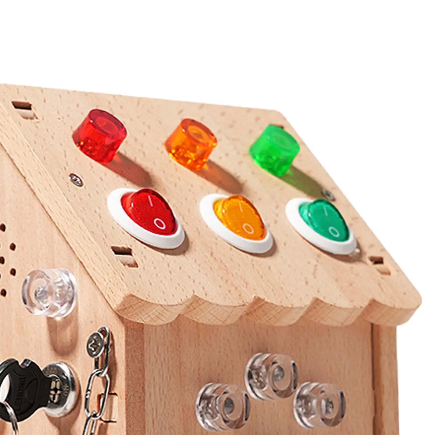 Wooden House Lights Switch Busy Board Toys with Buttons, Fine Motor Skill,