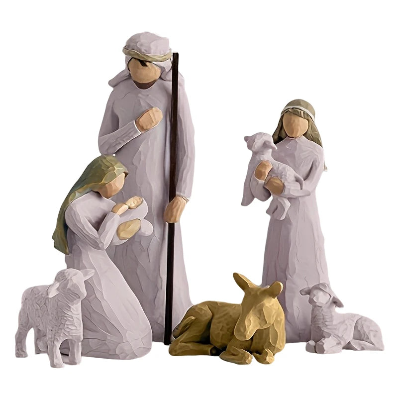 Six-piece Set of Nativity Statues, Carved Hand-painted Characters, Resin Gifts, Decoration, Living Room Show Piece